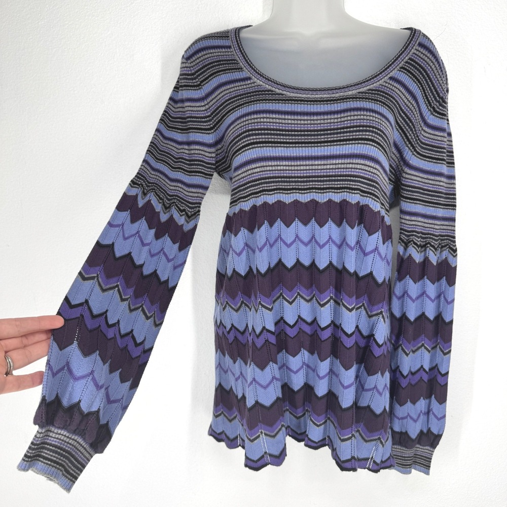 Vintage Womens Y2K Purple Babydoll Pointelle Ribbed Knit Top Balloon Sleeve M